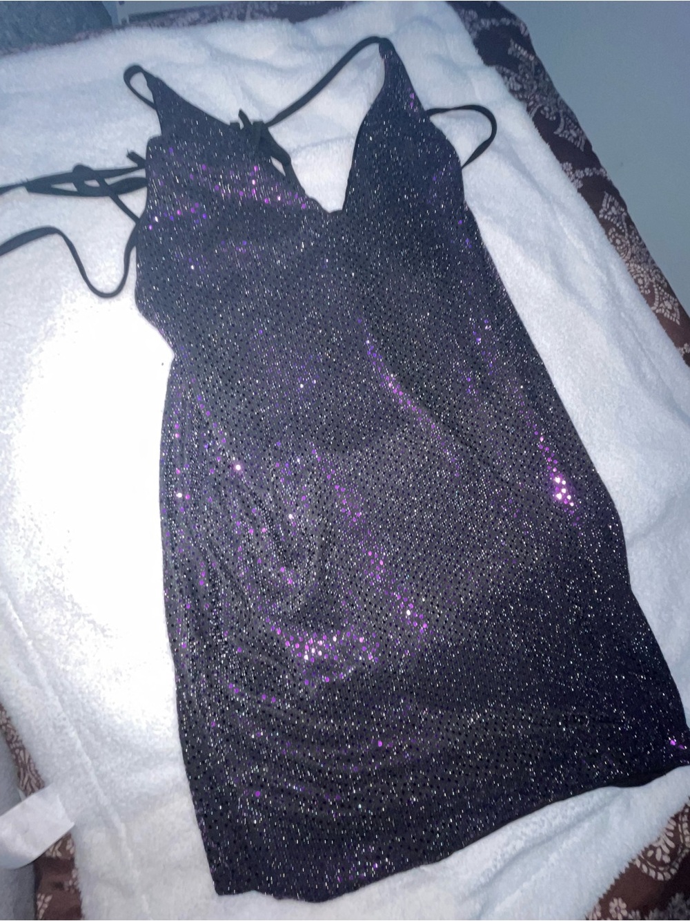 SHEIN Black Mini Dress with Purple Sparkle